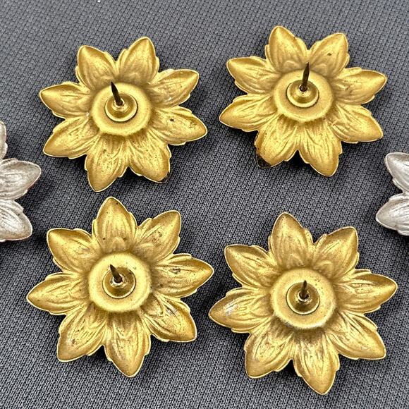 VTG Curtain Tie Backs Floral Push Pin Tack Button Flower Gold Pink Metal Lot 6 - Picture 13 of 14